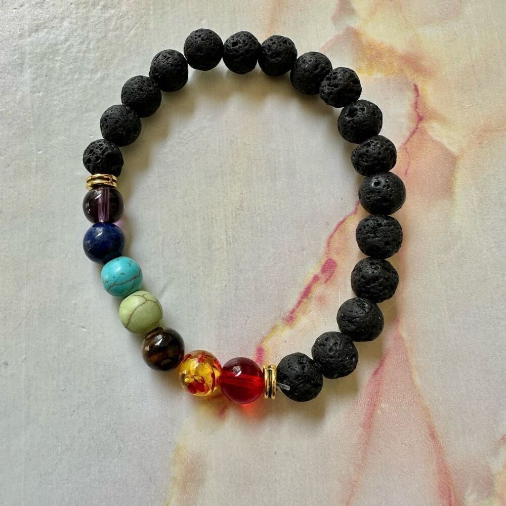 Lava stone chakra beaded stretchy  bracelet